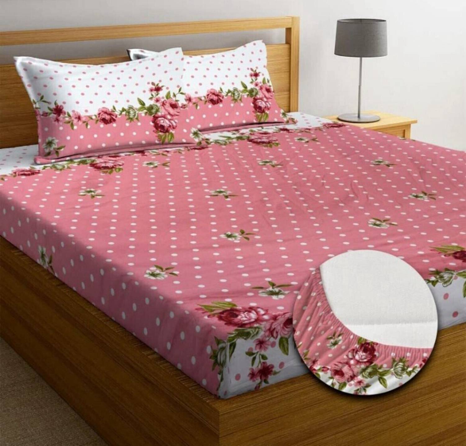 LX LOYREX Cotton King Fitted (Elastic) 250 TC Printed 1 Bedsheet