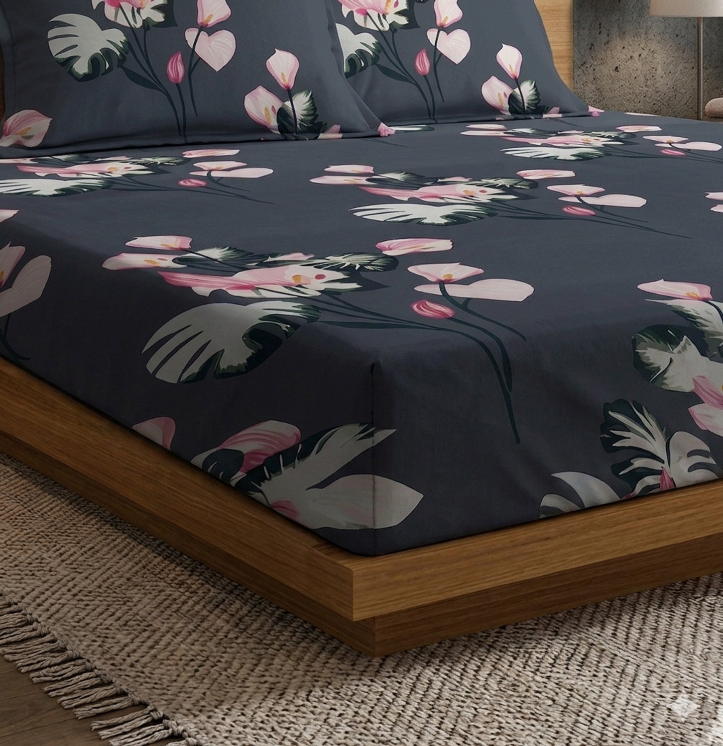 Image of Prosseya Cotton Queen, King, Double Fitted (Elastic) 180 TC Printed 1 Summer Bedsheet with 2 Pillow Covers