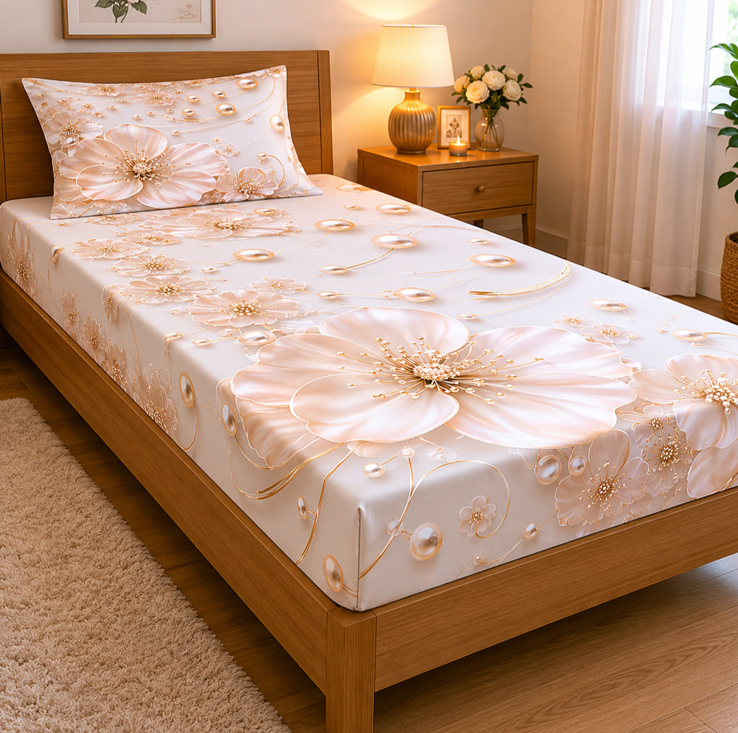 Image of OLDENNA Cotton Single Flat 400 TC 3D Printed 1 Summer Bedsheet
