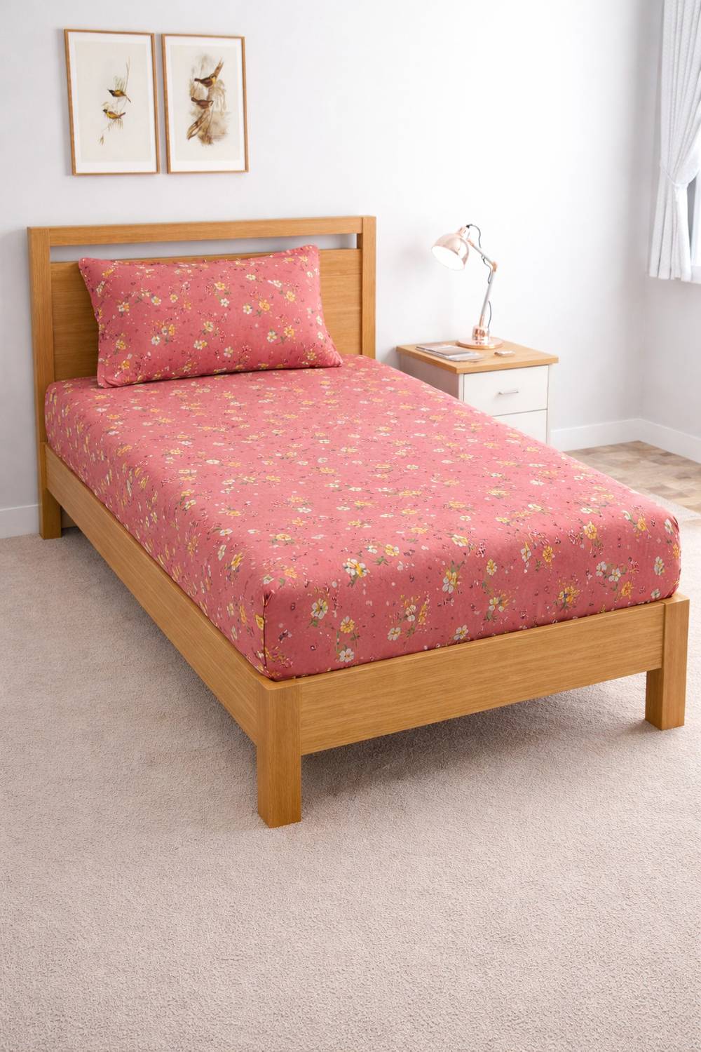 AMEYAA Cotton Single Fitted (Elastic) 320 TC Floral 1 Bedsheet