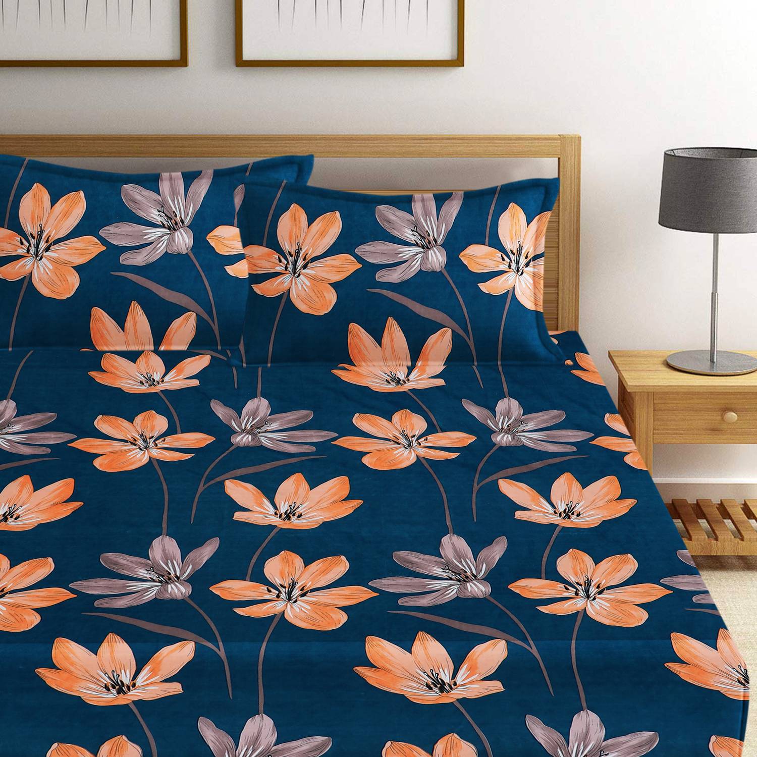 ANIKET Microfiber Double Flat 180 TC Floral 1 Bedsheet with 2 Pillow Covers