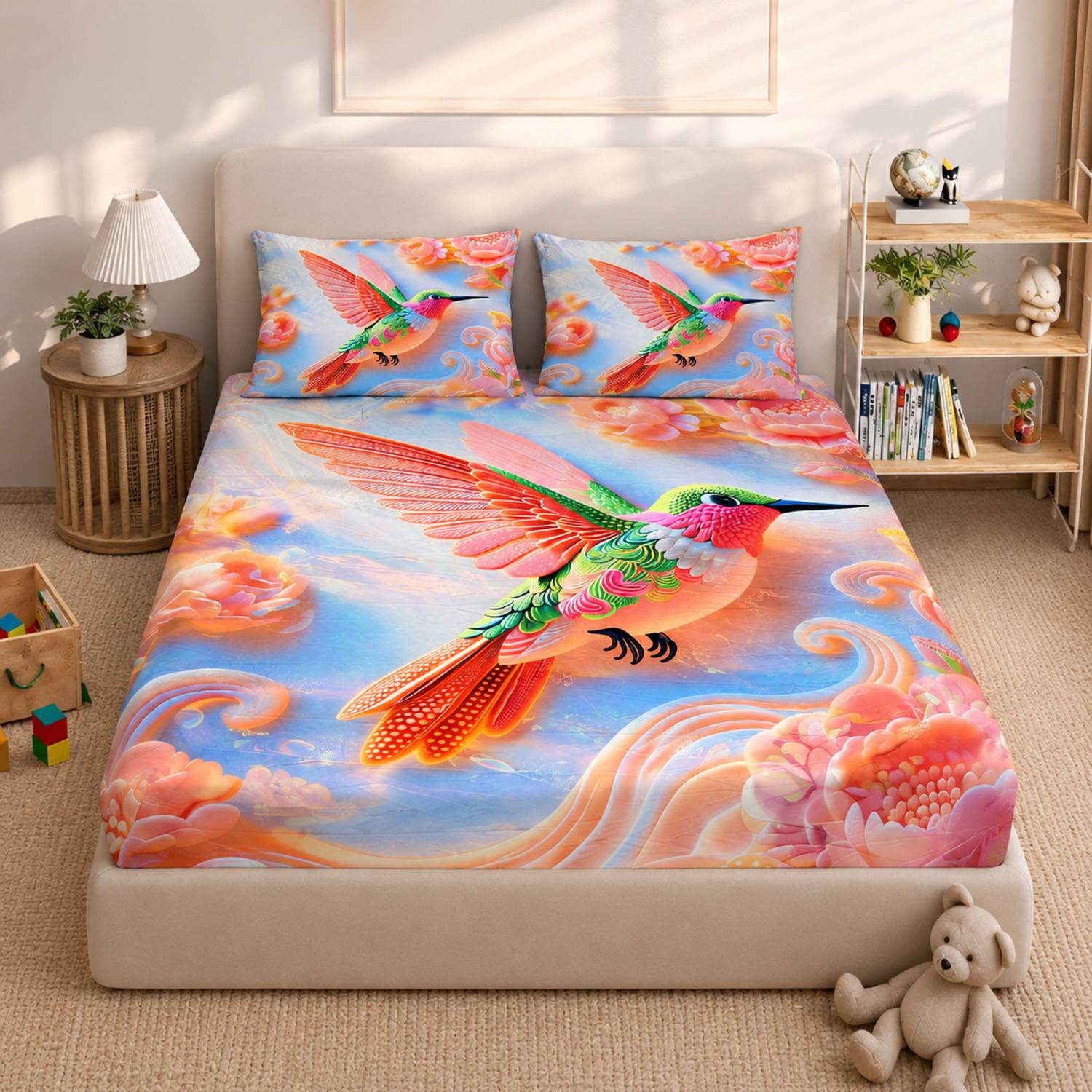 REVISO Cotton Double Flat 450 TC Printed 1 Bedsheet with 2 Pillow