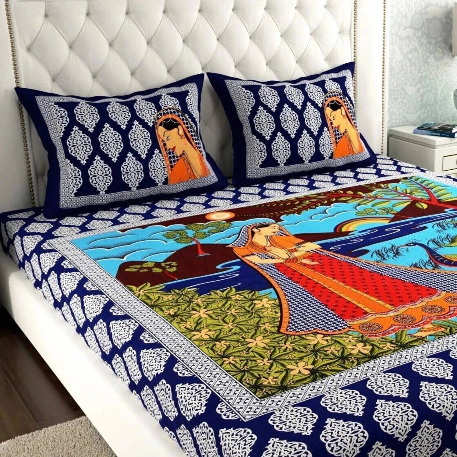 Leo Creation Cotton Double Flat 144 TC Jaipuri Prints 1 Bedsheet