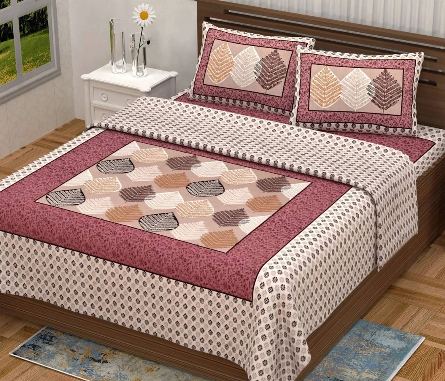 Leo Creation Cotton Double Flat 144 TC Jaipuri Prints 1 Bedsheet