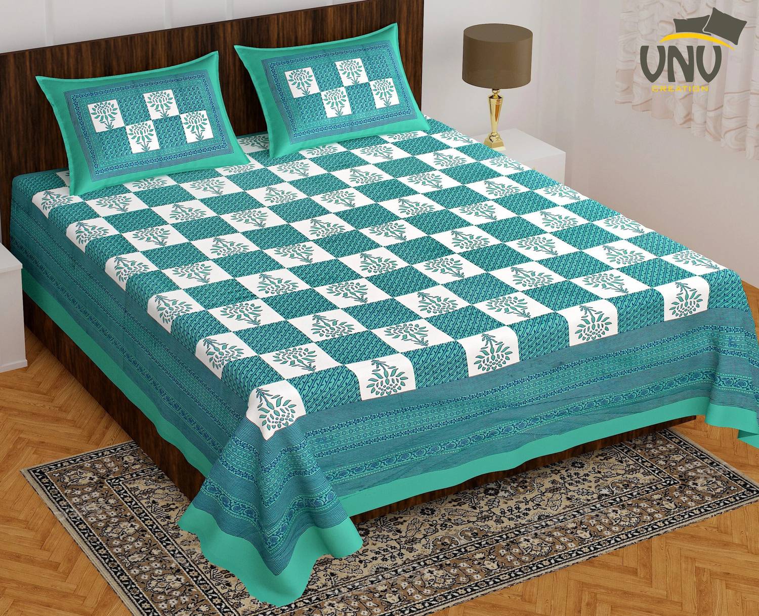 VNV Creation Cotton Double Flat 144 TC Jaipuri Prints 1 Bedsheet