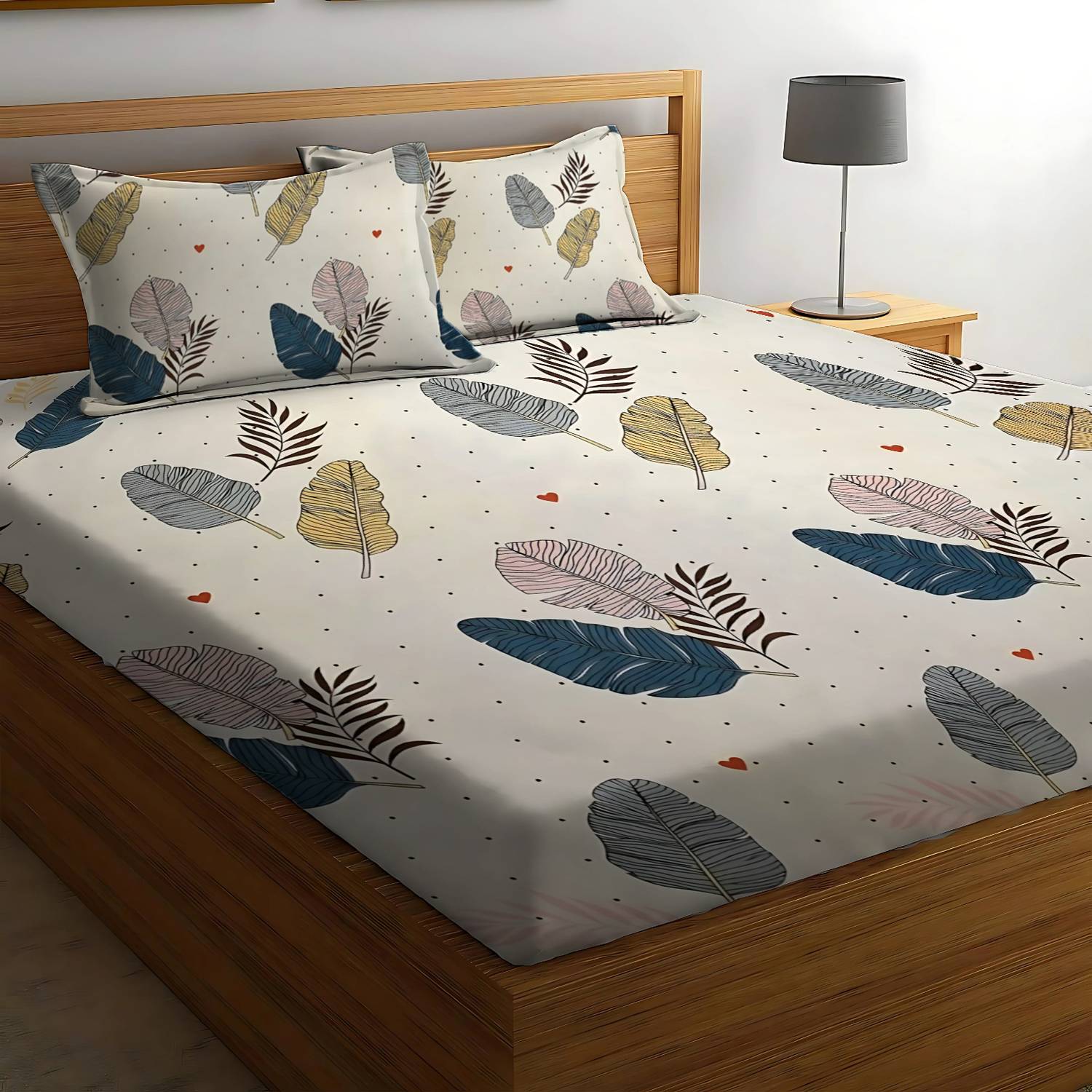 BEDORISM Cotton King Fitted (Elastic) 300 TC Printed 1 Bedsheet with 2 Pillow Covers