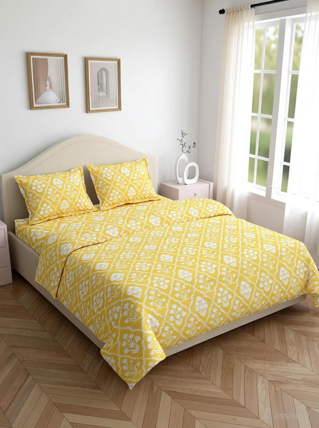 Image of haus & kinder Cotton Double Flat 186 TC Printed 1 Bedsheet with 2 Pillow Covers