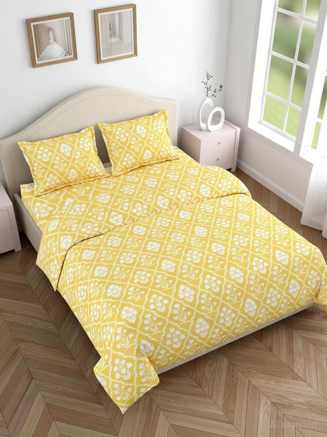 Image of haus & kinder Cotton Double Flat 186 TC Printed 1 Bedsheet with 2 Pillow Covers