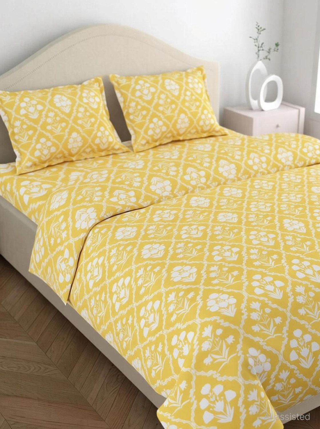 Image of haus & kinder Cotton Double Flat 186 TC Printed 1 Bedsheet with 2 Pillow Covers