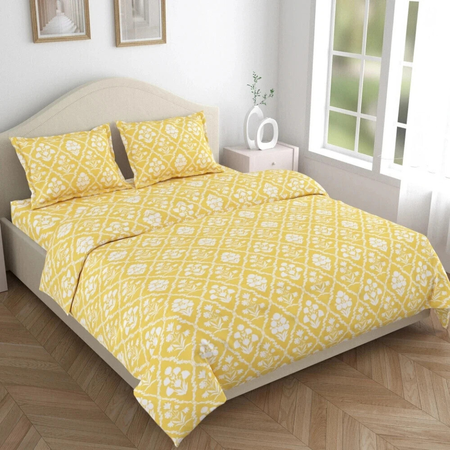 Image of haus & kinder Cotton Double Flat 186 TC Printed 1 Bedsheet with 2 Pillow Covers