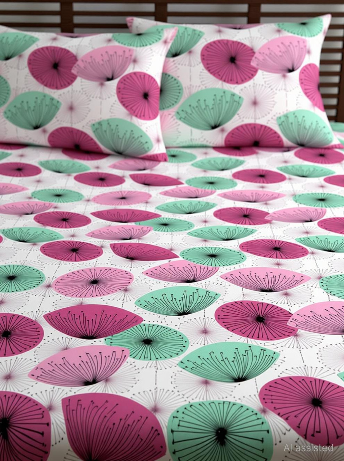 Image of Divine Casa Cotton Double Fitted (Elastic) 144 TC Floral 1 Bedsheet with 2 Pillow Covers