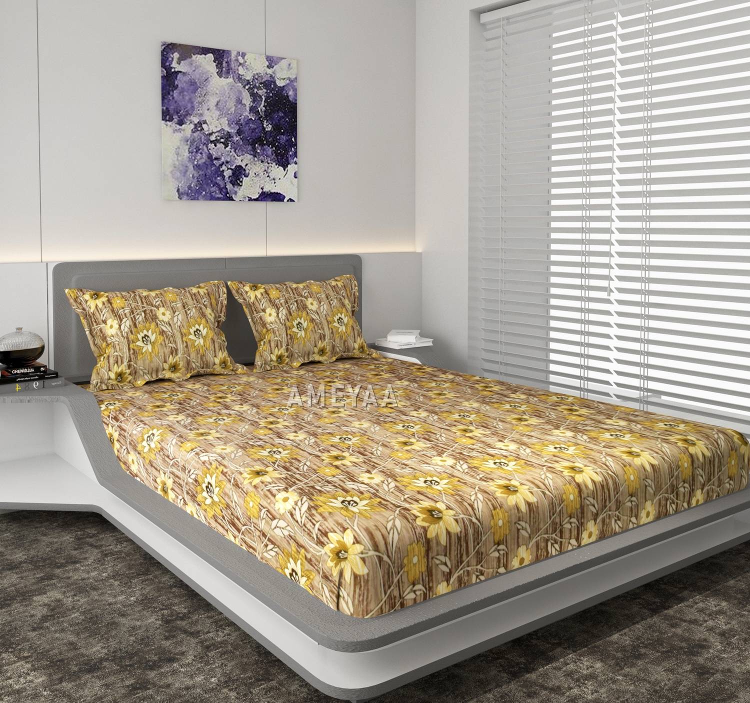 AMEYAA Cotton Double Fitted (Elastic) 240 TC Printed 1 Bedsheet w