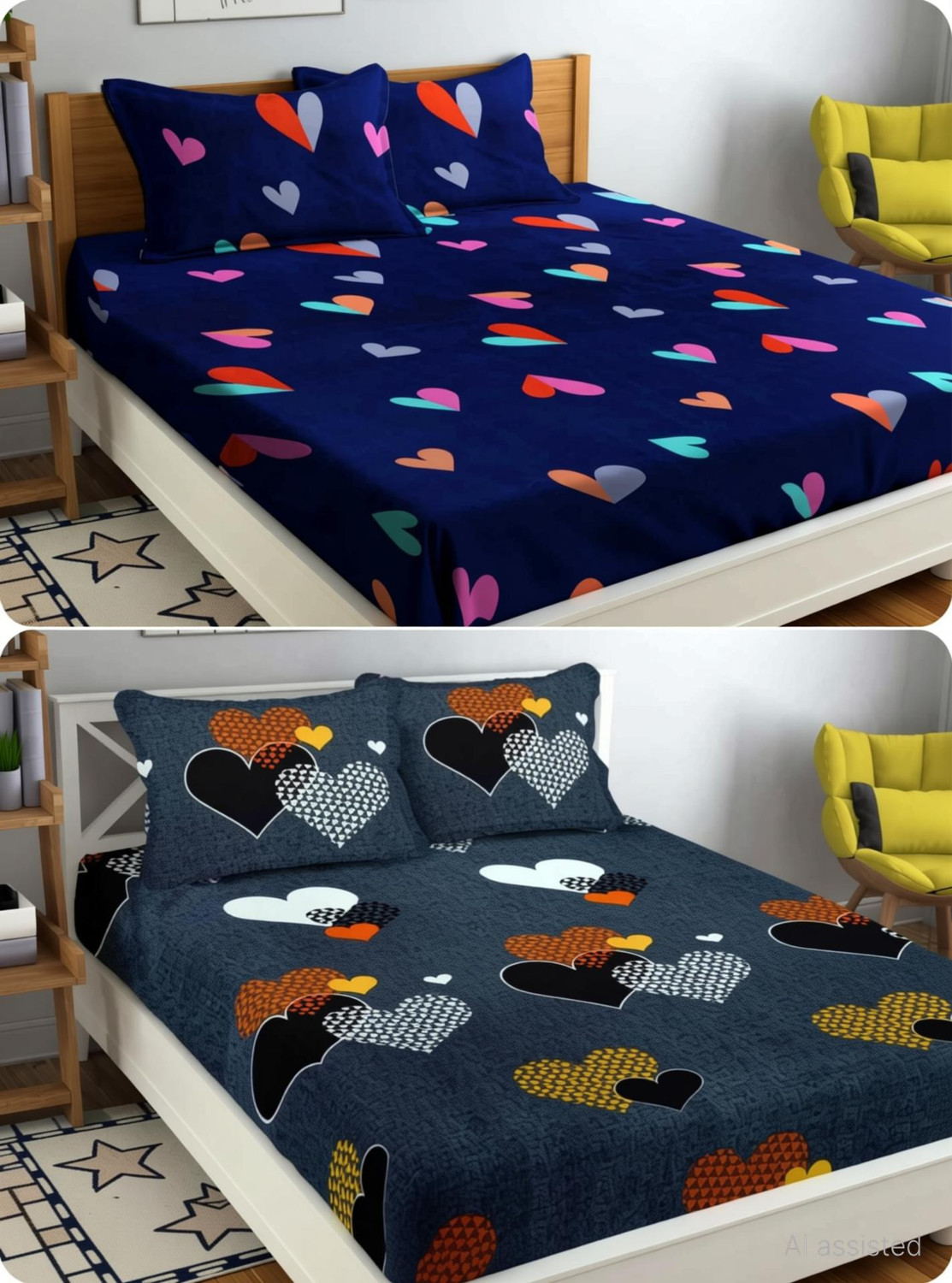 Image of FERDIOM Microfiber Double Flat 144 TC Printed 2 Bedsheets with 4 Pillow Covers