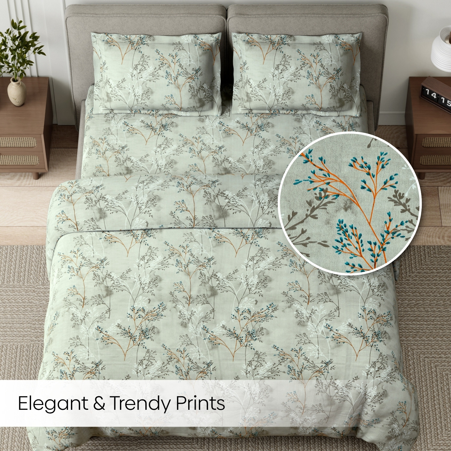 Image of haus & kinder Cotton Double Flat 144 TC Printed 1 Summer Bedsheet with 2 Pillow Covers