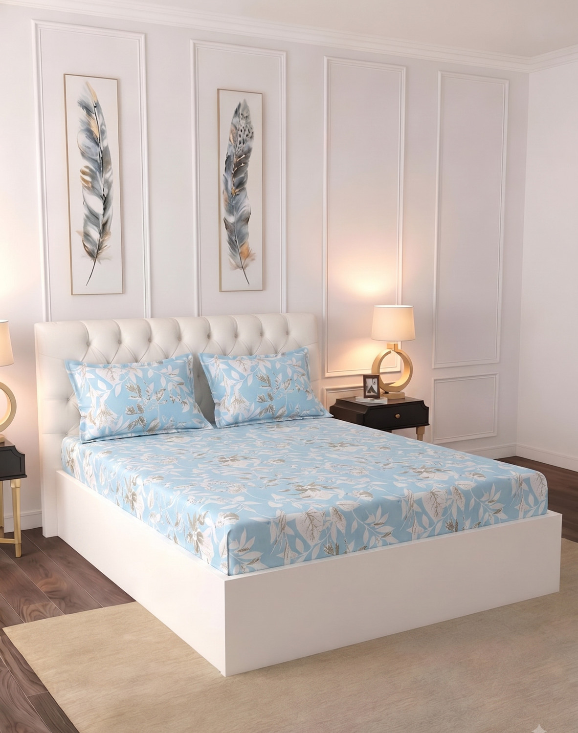 Image of Raymond Home Microfiber Double Flat 110 TC Floral 1 Bedsheet (Sky Blue)