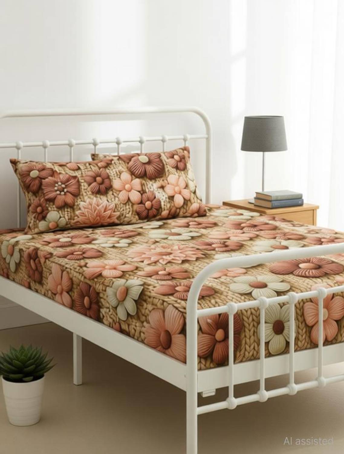 Decent Home Cotton Double Fitted (Elastic) 240 TC Floral 1 Bedshe
