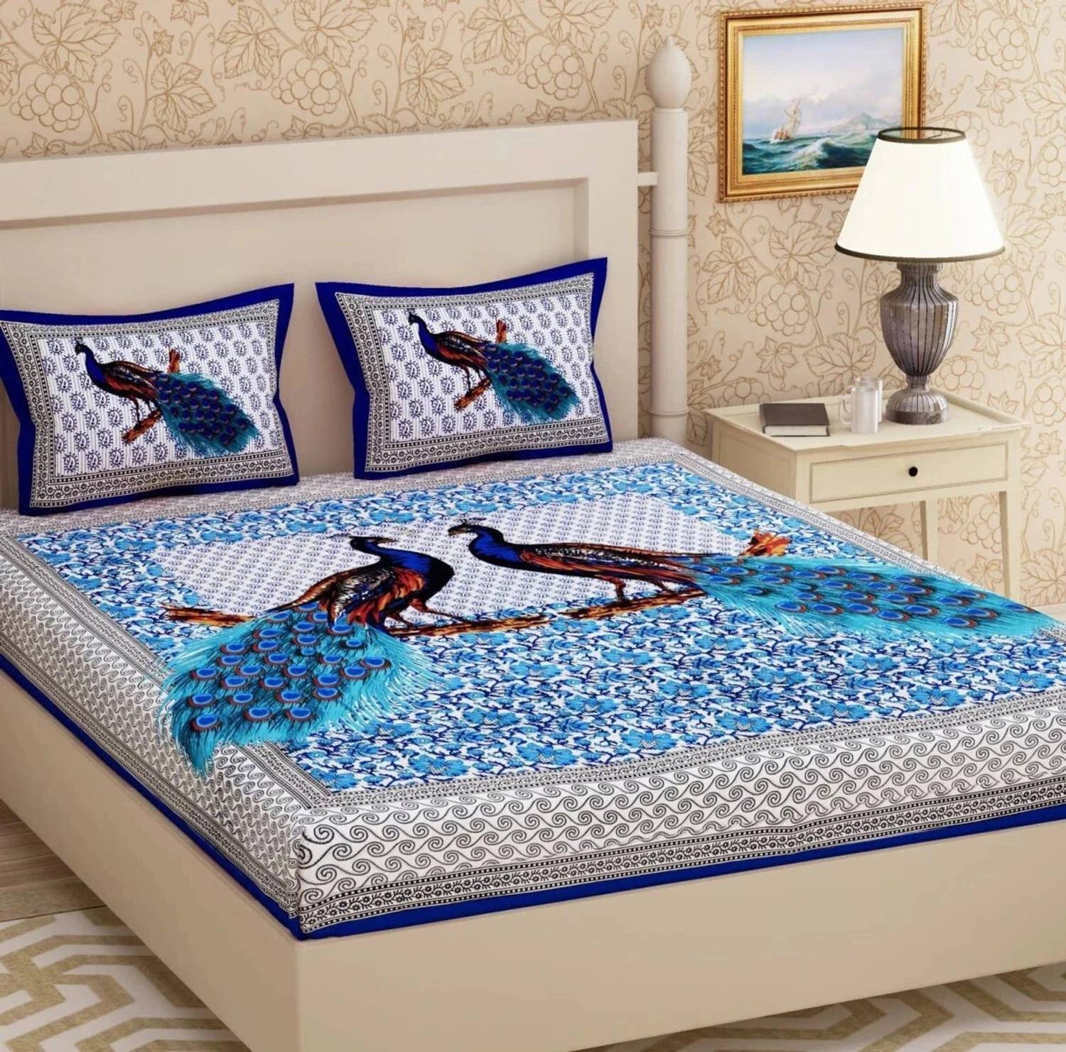Cosito Cotton Double Flat 144 TC Printed 1 Bedsheet with 2 Pillow