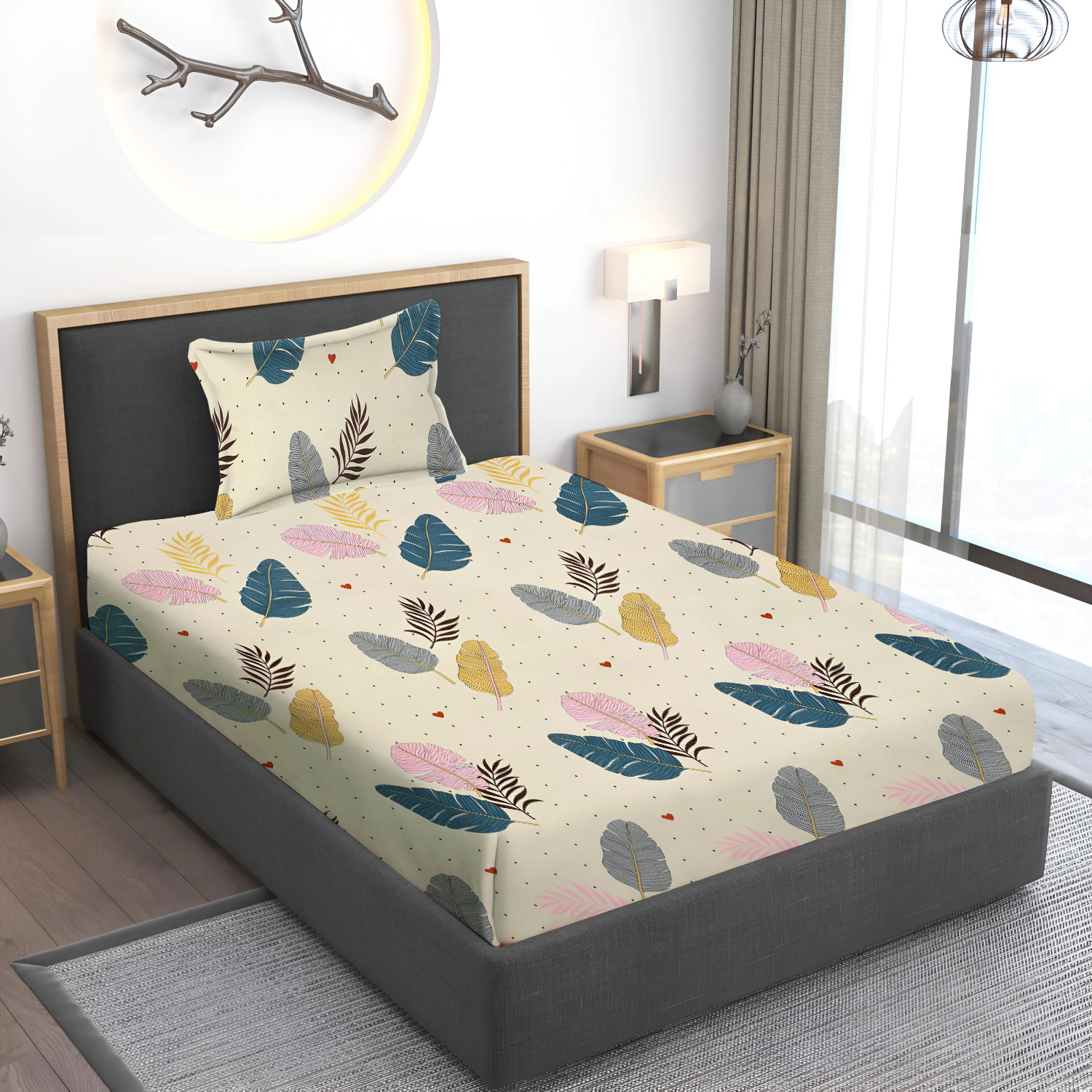 Image of Home Stylish Microfiber Single Flat 220 TC Floral 1 Bedsheet with 2 Pillow Covers
