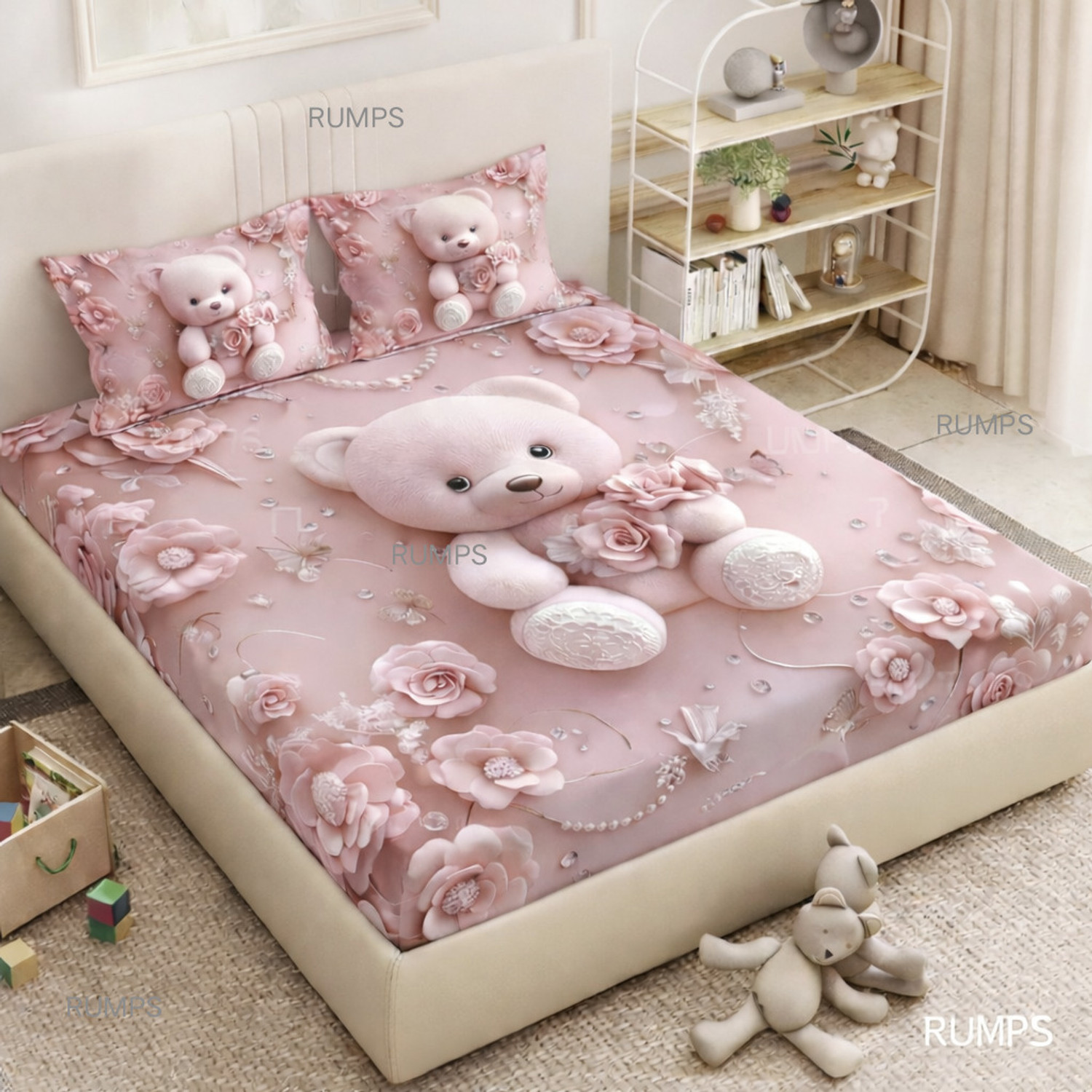 Image of Rumps Cotton Double Flat 450 TC Printed 1 Bedsheet with 2 Pillow Covers