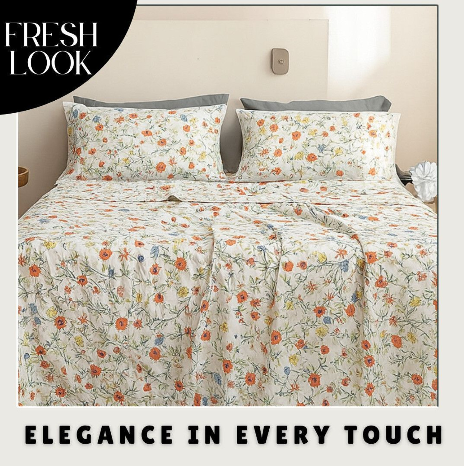 Image of SANMARINO Cotton Super King Flat 220 TC Printed 1 Bedsheet with 2 Pillow Covers