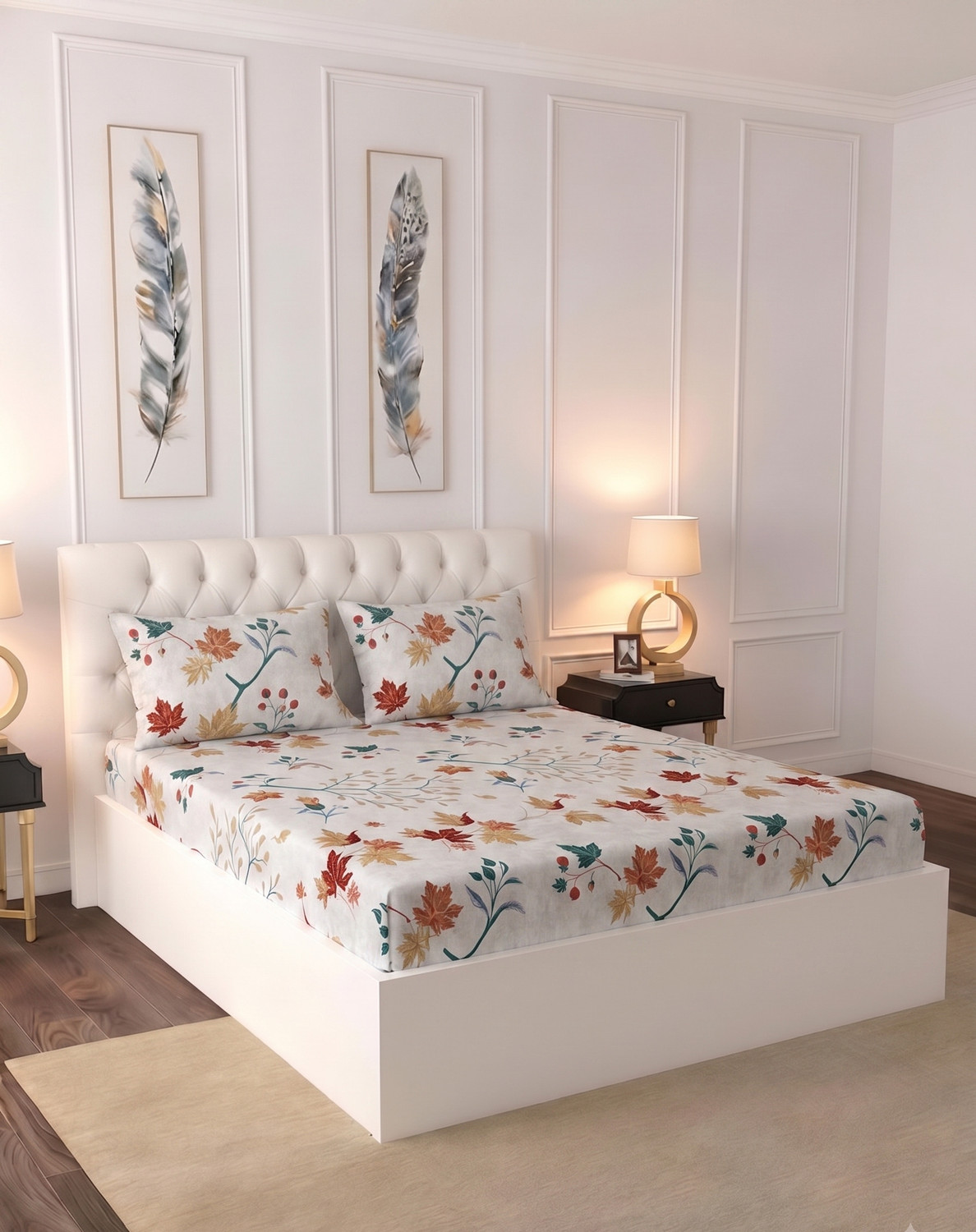 Image of Raymond Home Microfiber Double Flat 110 TC Floral 1 Bedsheet (Off-White)