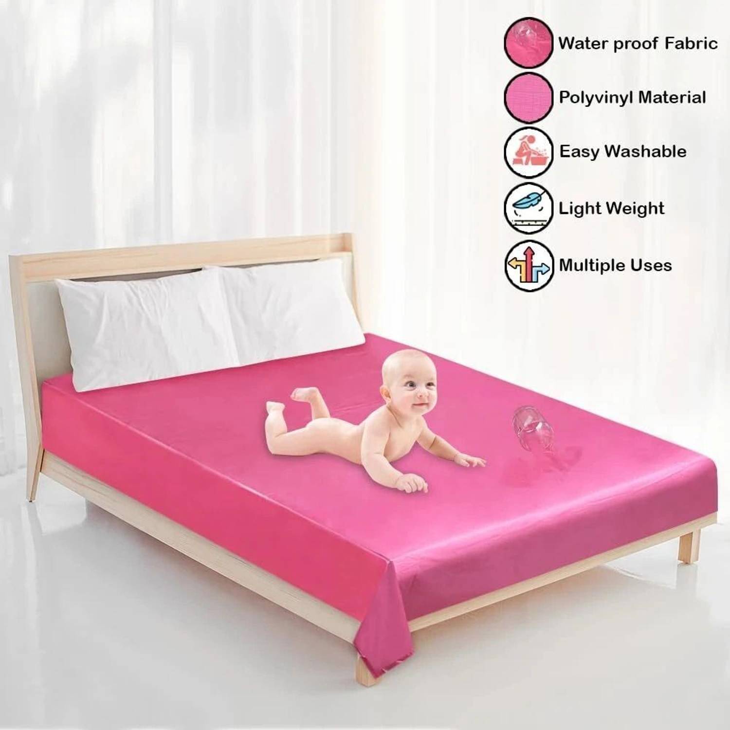 Alina PVC Double Flat 200 TC Solid 1 Bedsheet with 2 Pillow Covers