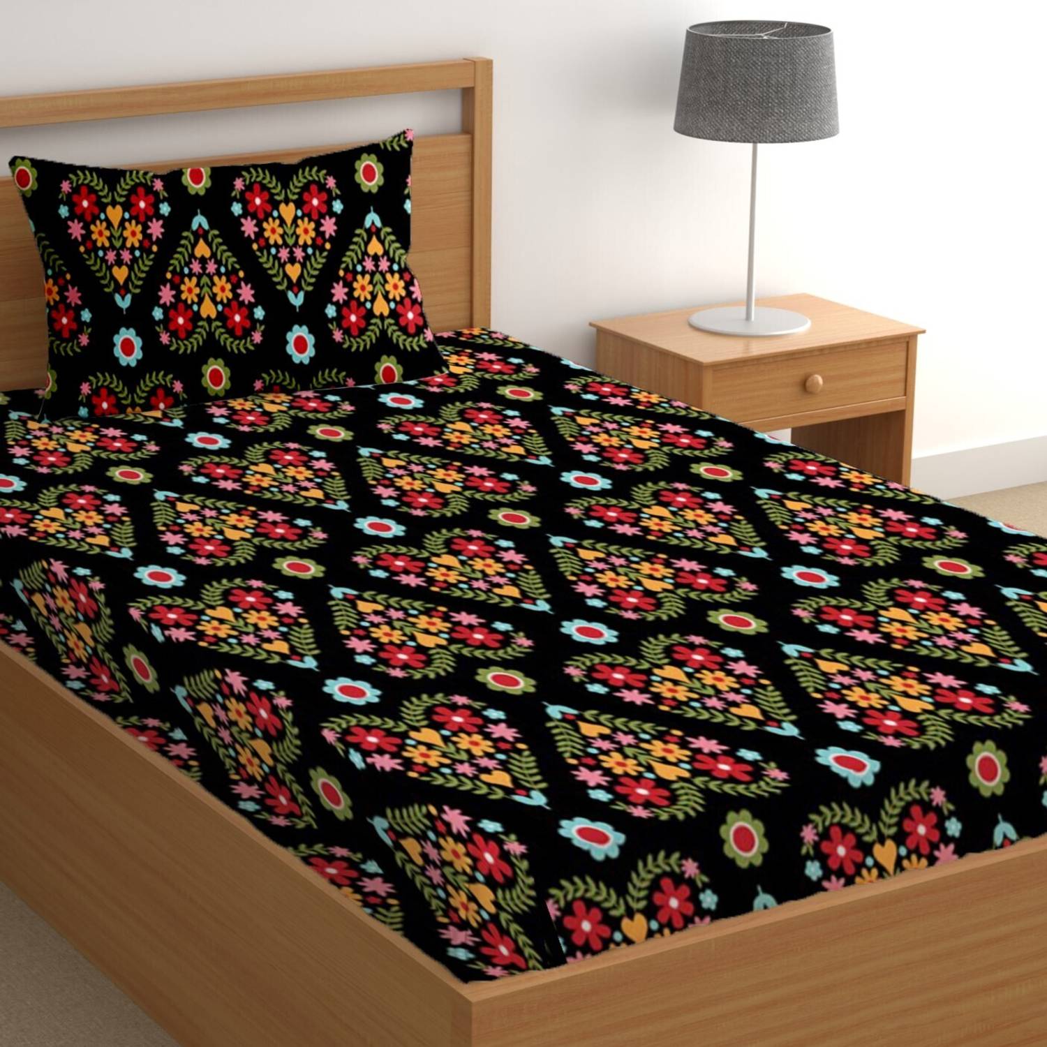 CG Homes Cotton Single Flat 180 TC Floral 1 Bedsheet with 2 Pillow Covers