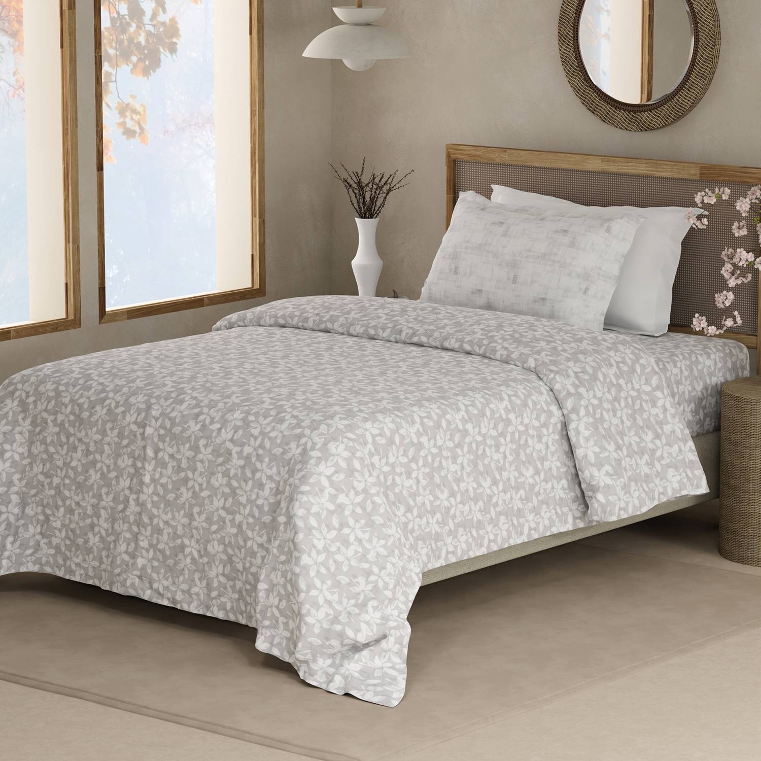 Boutique Living Cotton Single Flat 200 TC Floral 1 Bedsheet with 2 Pillow Covers