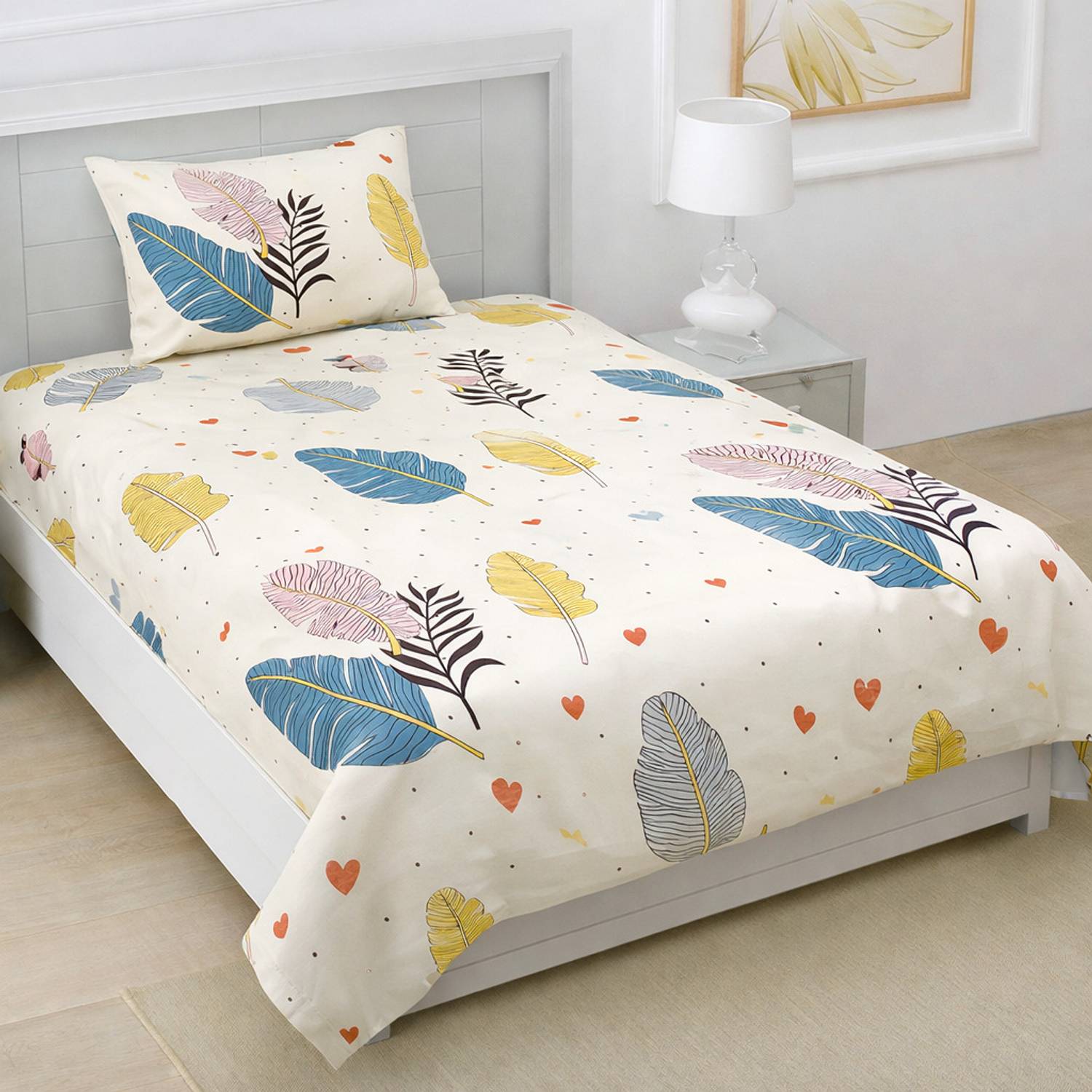 A11 M@LL Microfiber Single Flat 220 TC Floral 1 Bedsheet with 2 Pillow Covers