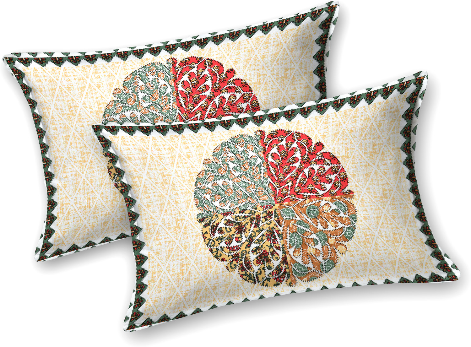 Image of KUVAS Cotton King Flat 260 TC Printed 1 Bedsheet with 2 Pillow Covers