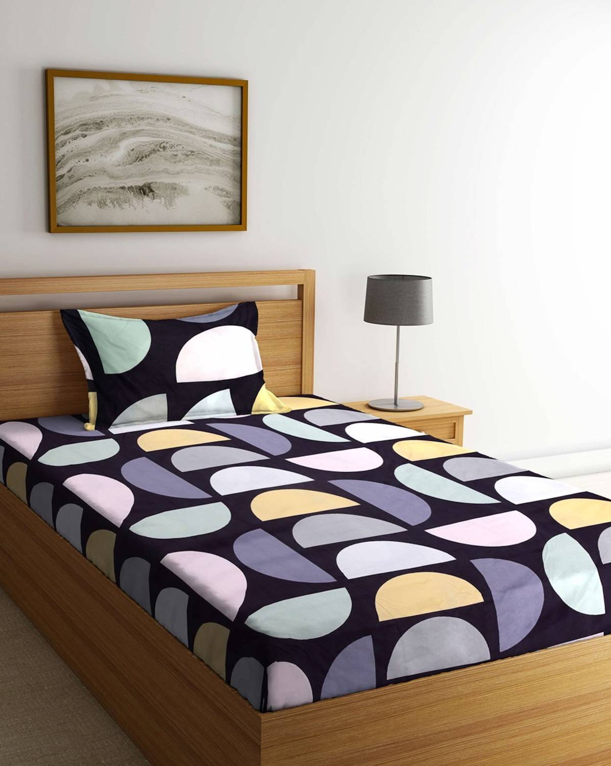 AVINYA Cotton Single Fitted (Elastic) 280 TC Floral 1 Bedsheet