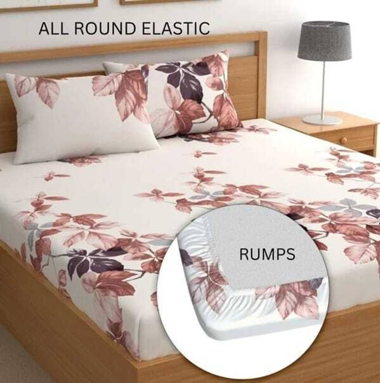 Aarna trader Cotton King Fitted (Elastic) 300 TC Geometric 1 Bedsheet with 2 Pillow Covers