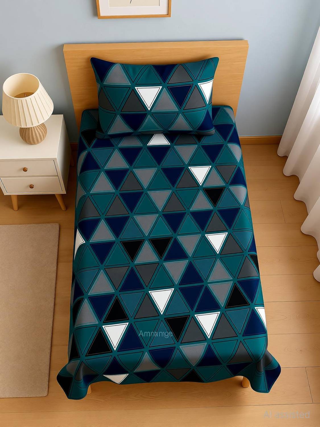 Amrange Cotton Single Flat 240 TC Geometric 1 Bedsheet