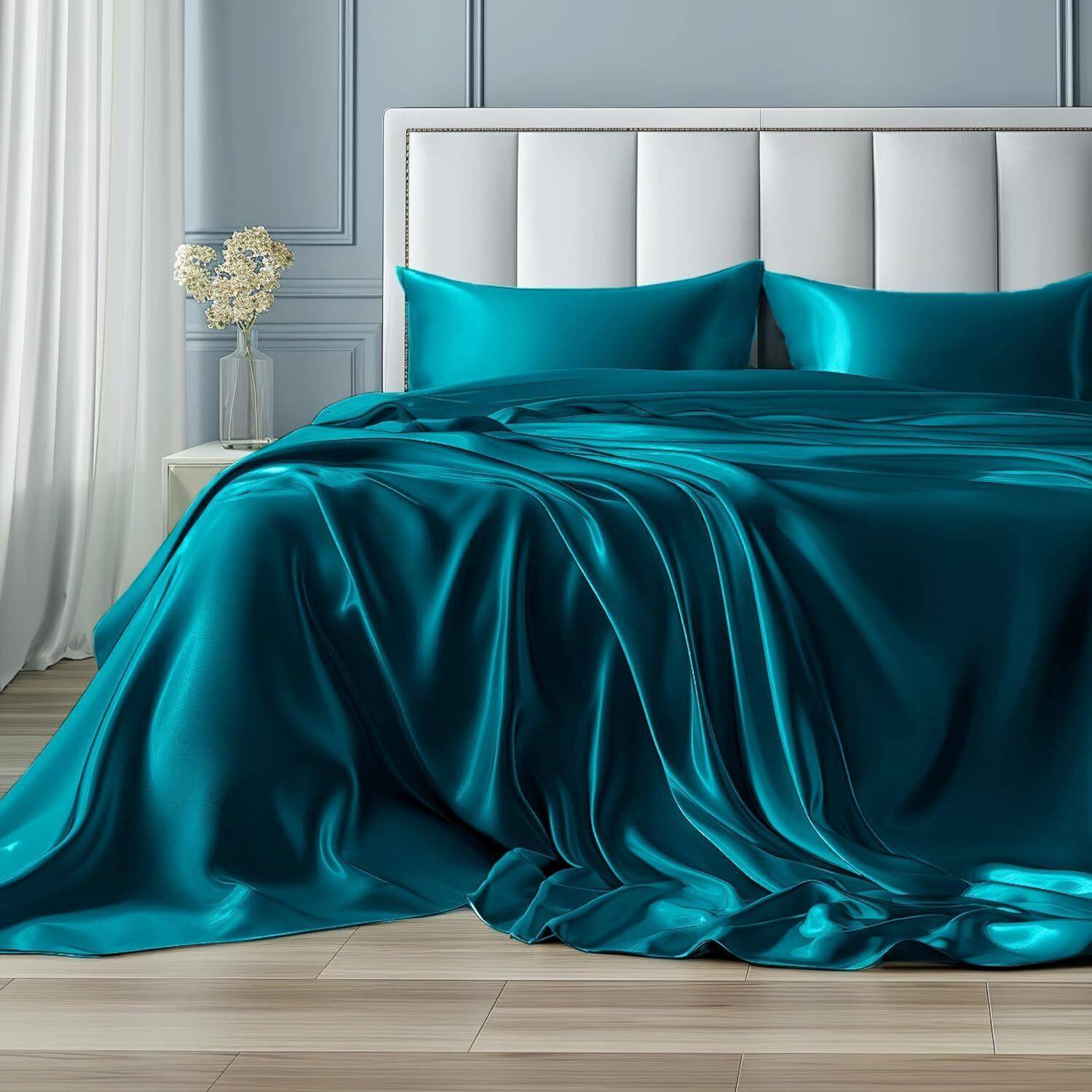 ALISHIBACASA Silk Single Flat 400 TC Solid 1 Bedsheet