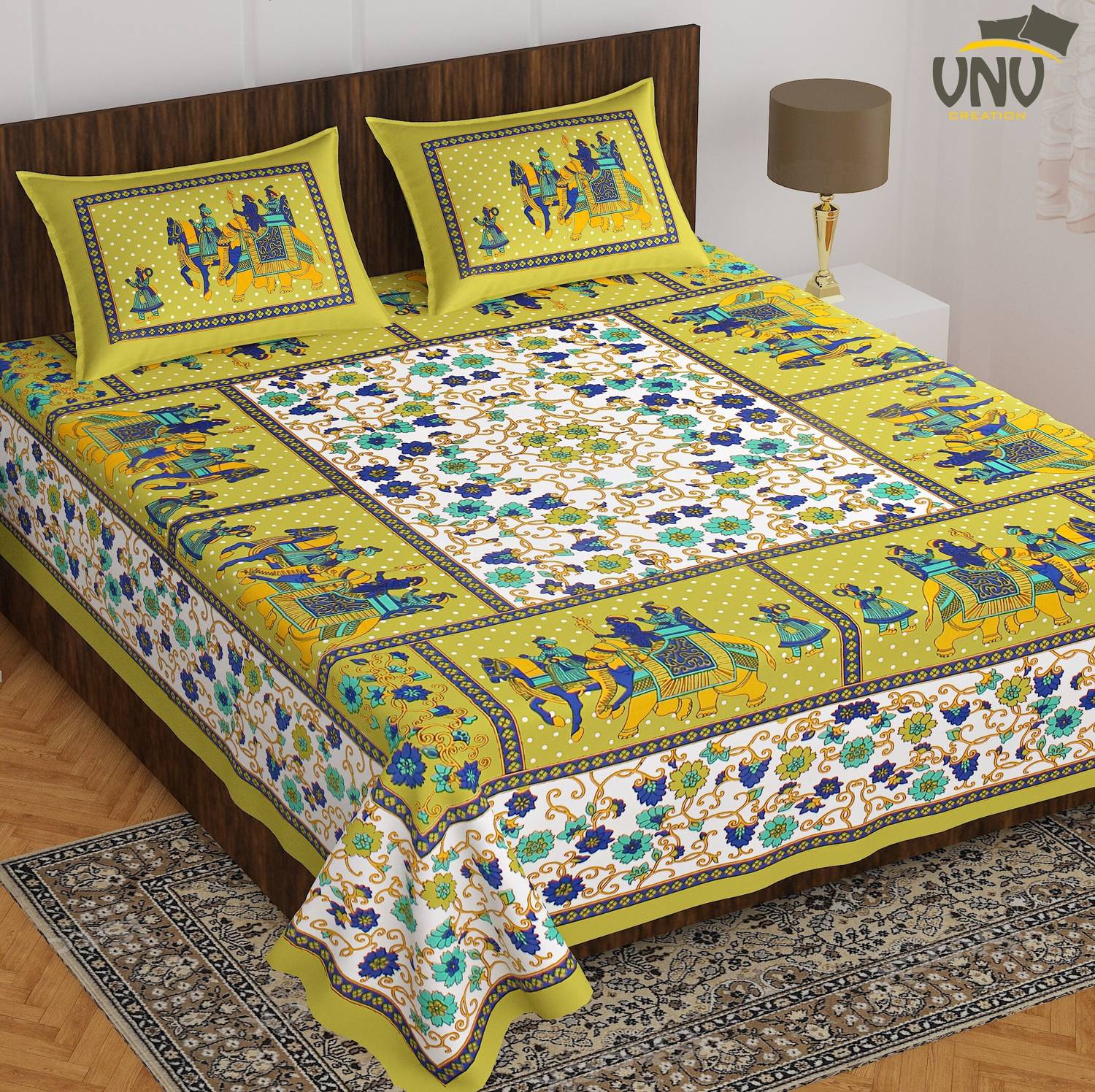VNV Creation Cotton Double Flat 144 TC Jaipuri Prints 1 Bedsheet