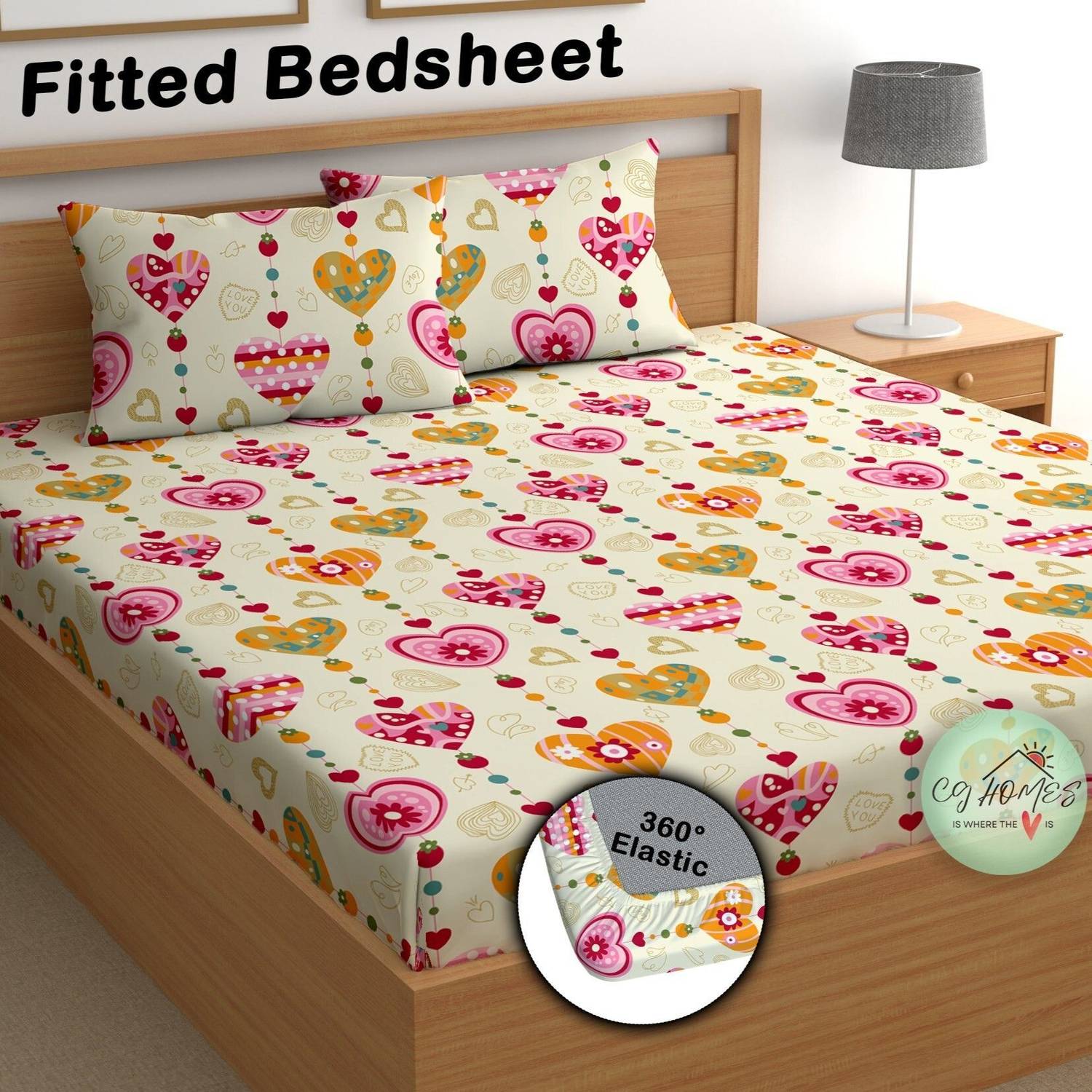 CG Homes Cotton Double Fitted (Elastic) 180 TC Printed 1 Bedsheet