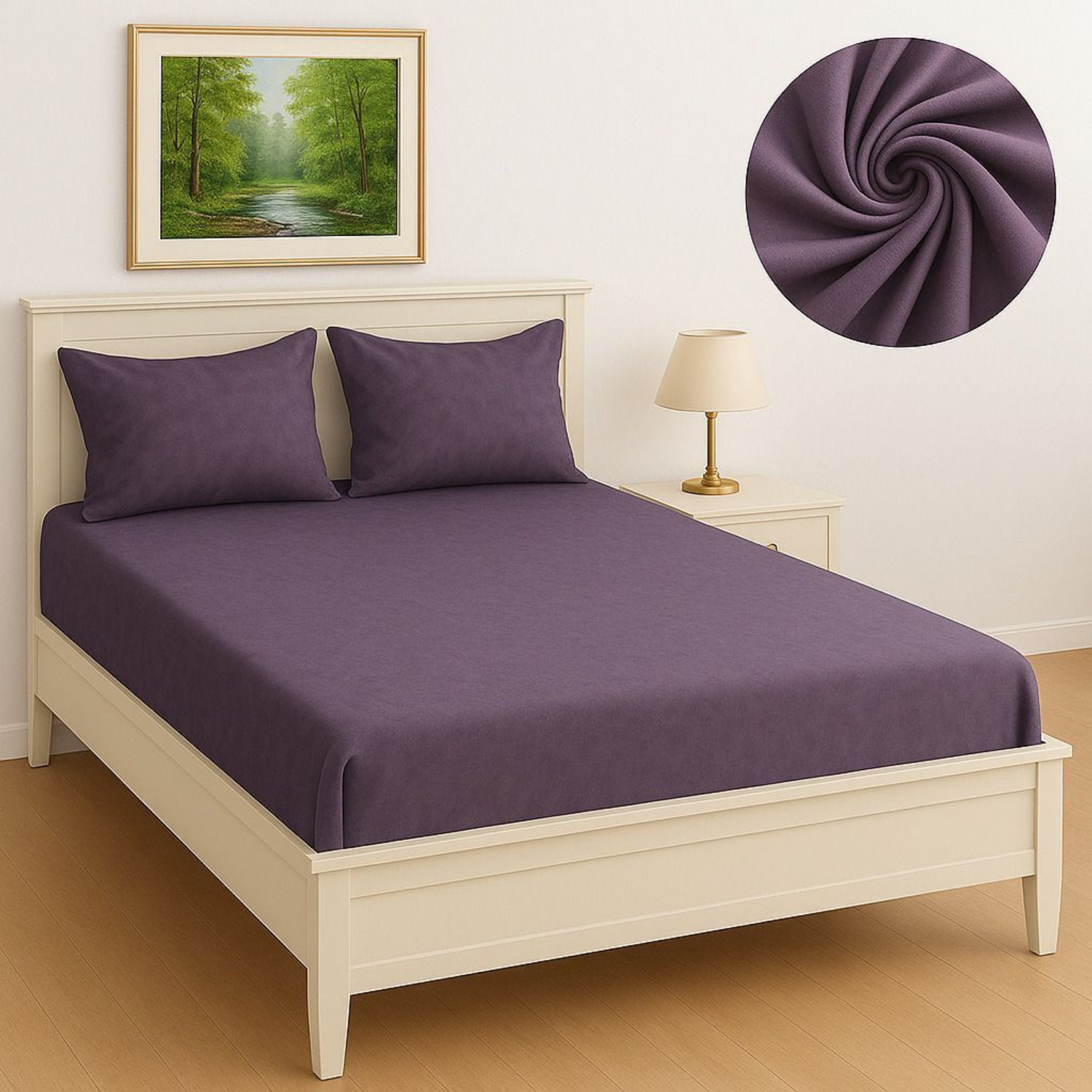 Image of Adidev Woolen Double, King Fitted (Elastic) 400 TC Solid 1 Bedsheet with 2 Pillow Covers