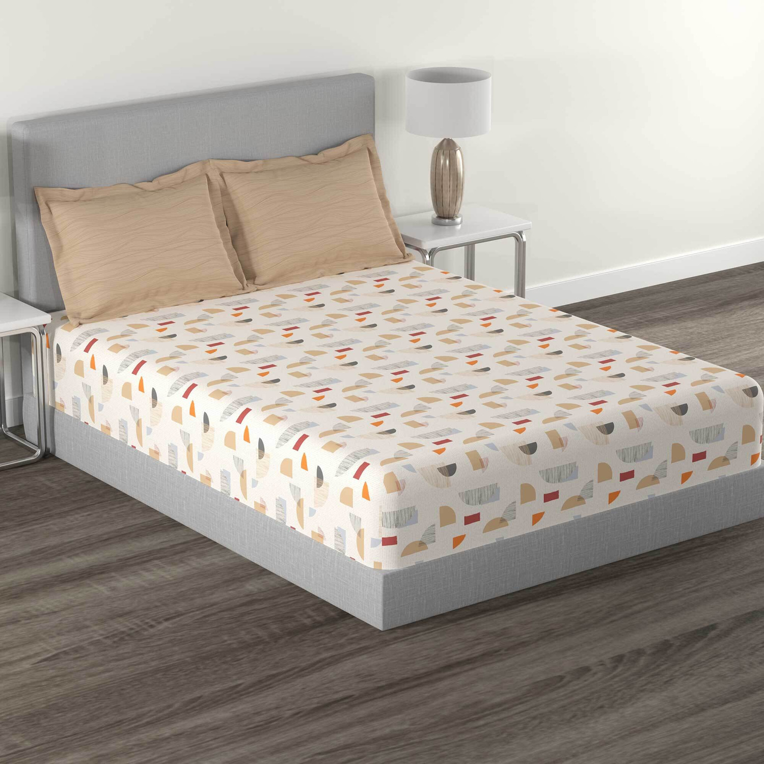 Image of MYTRIDENT Cotton Queen Flat 144 TC Abstract 1 Bedsheet with 2 Pillow Covers