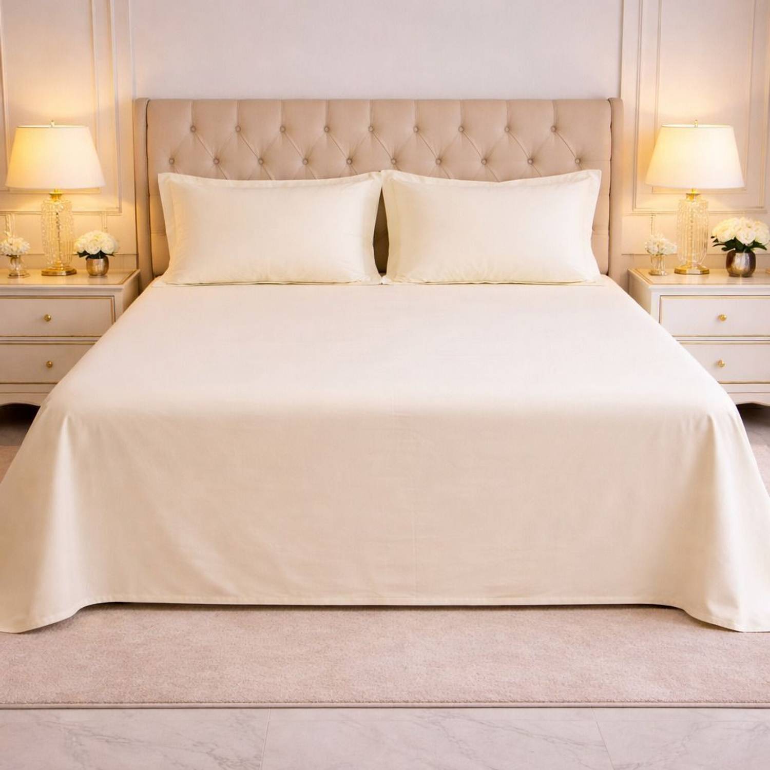 Luxora Cotton Queen Flat 300 TC Solid 1 Summer Bedsheet with 2 Pi