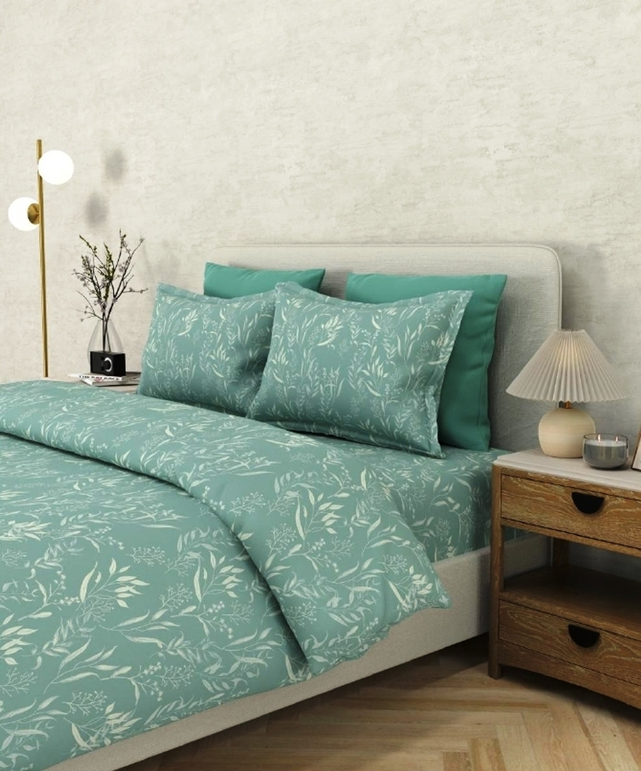 Image of Bombay Dyeing Cotton King Flat 180 TC Floral 1 Bedsheet with 2 Pillow Covers