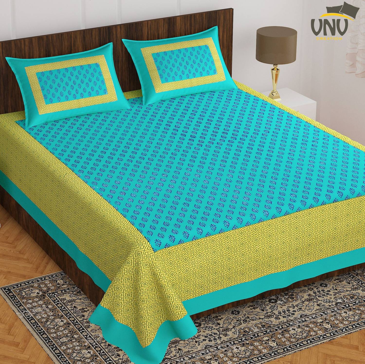 VNV Creation Cotton Double Flat 144 TC Jaipuri Prints 1 Bedsheet