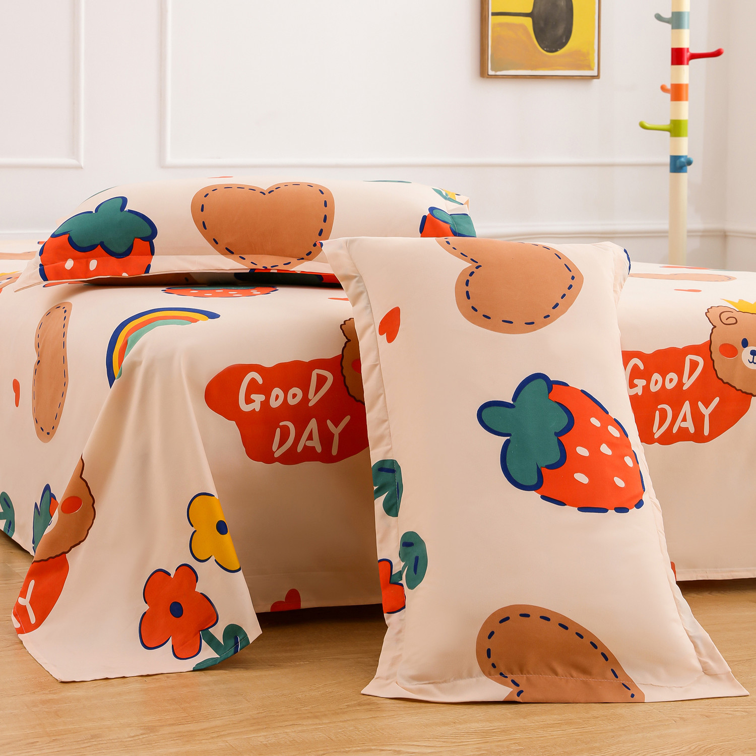 Image of Story@home Microfiber Double Flat 180 TC Printed 1 Summer Bedsheet with 2 Pillow Covers