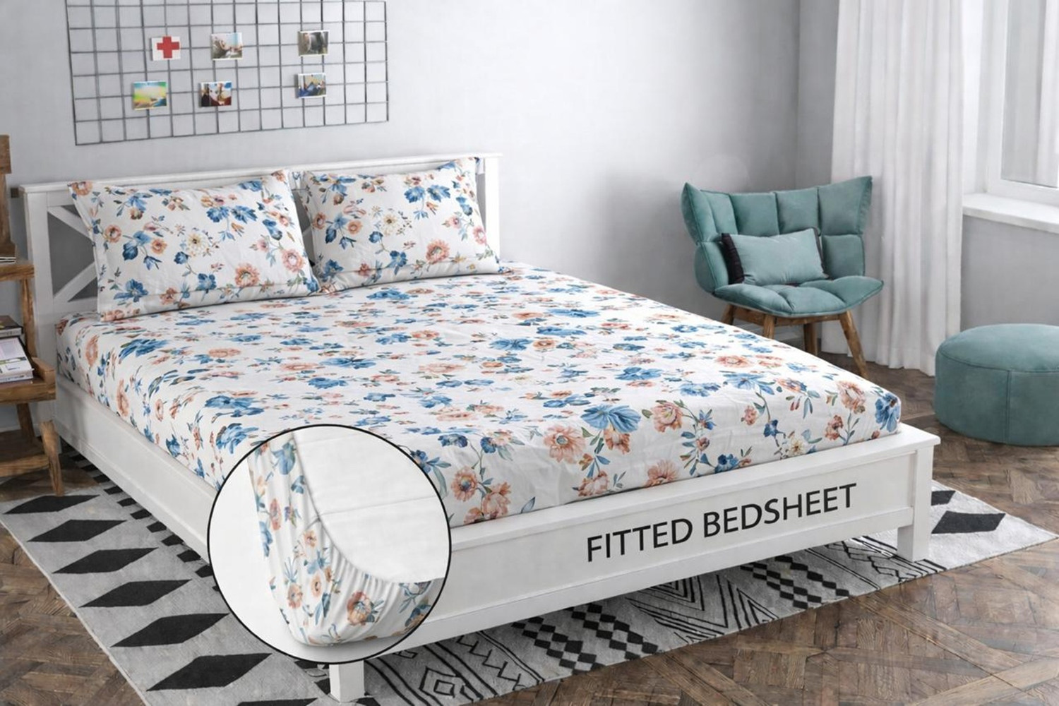 Image of Home Garage Cotton King Fitted (Elastic) 210 TC 3D Printed 1 Bedsheet with 2 Pillow Covers