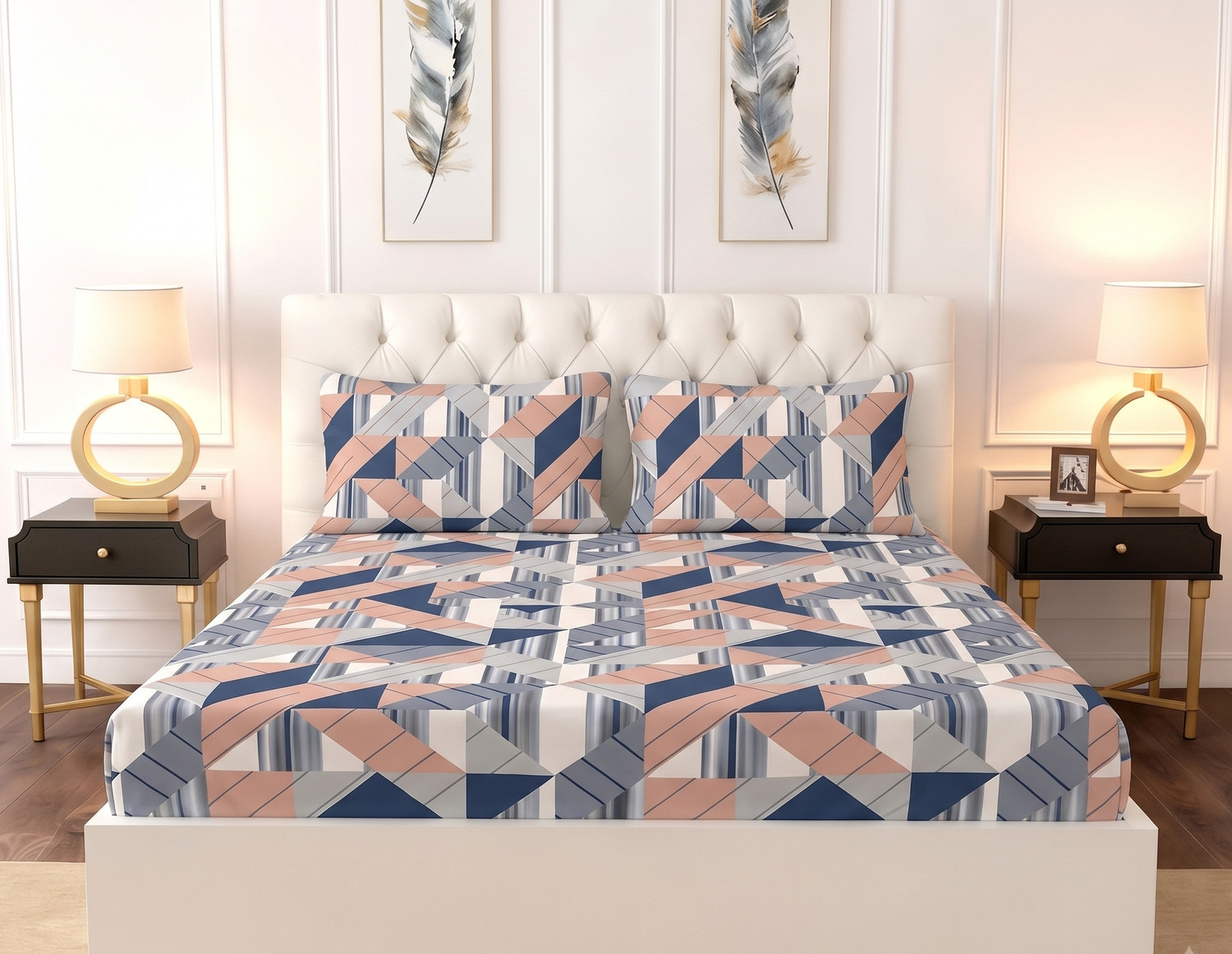 Image of Raymond Home Microfiber Double Flat 110 TC Geometric 1 Bedsheet (Multicolor)