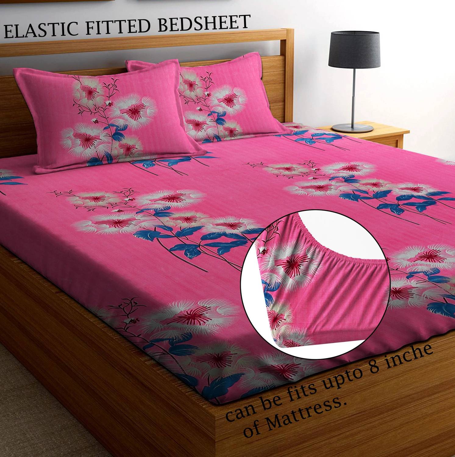 LEZANA Microfiber King Fitted (Elastic) 210 TC Floral 1 Bedsheet