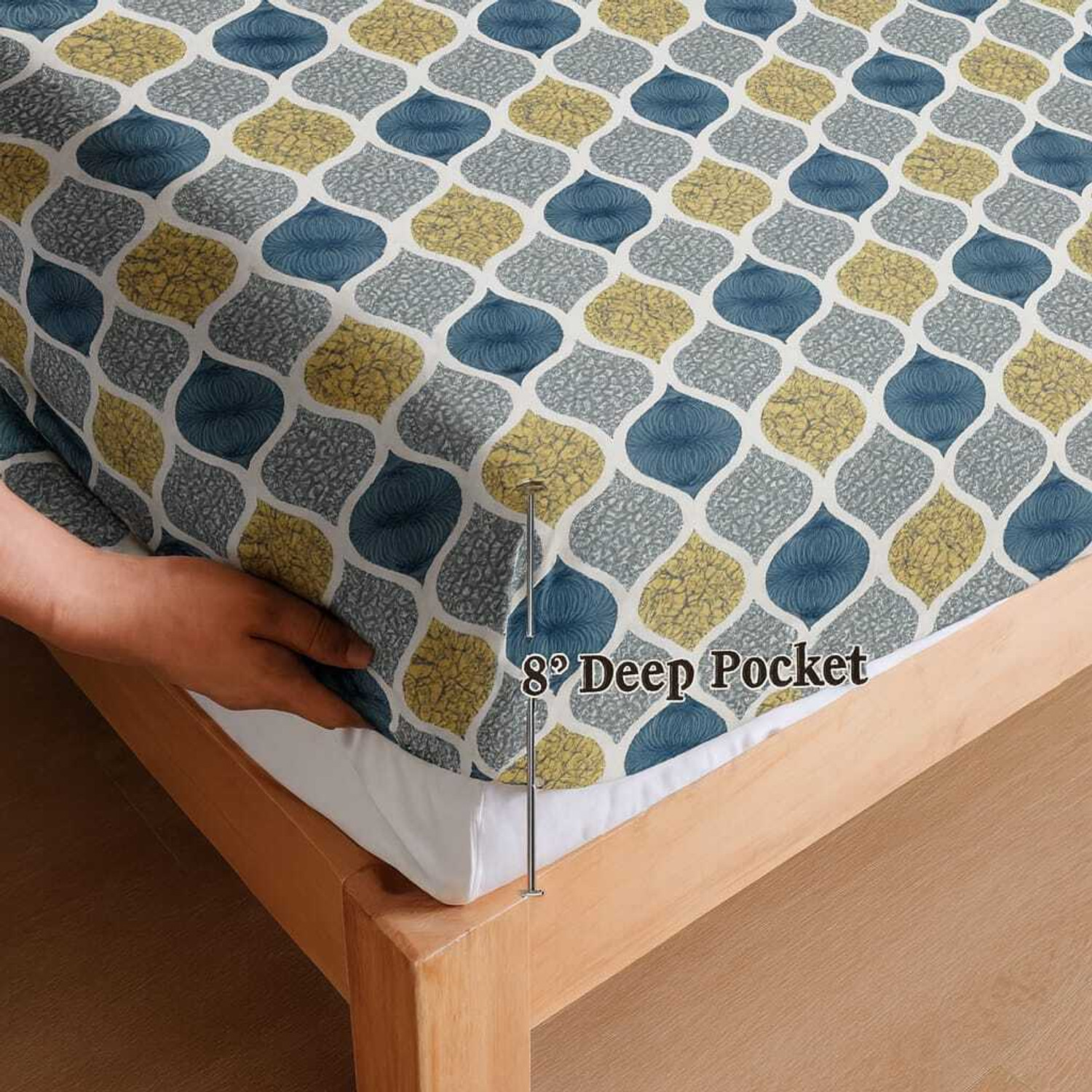 Image of Rumps Woolen Queen Fitted (Elastic) 320 TC Abstract 1 Bedsheet with 2 Pillow Covers