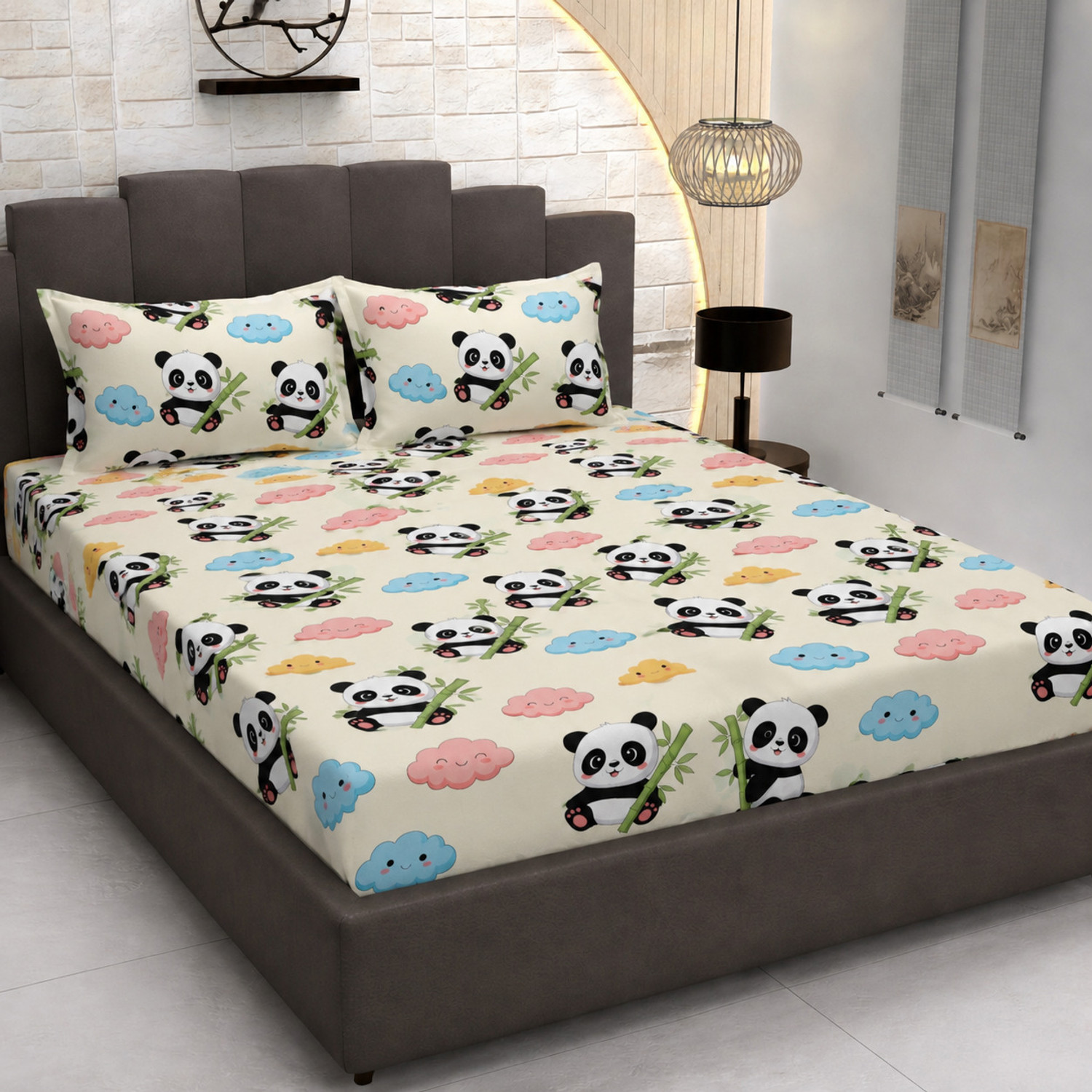 Image of HIYANSHI HOME FURNISHING Cotton King Fitted (Elastic) 320 TC Cartoon 1 Bedsheet