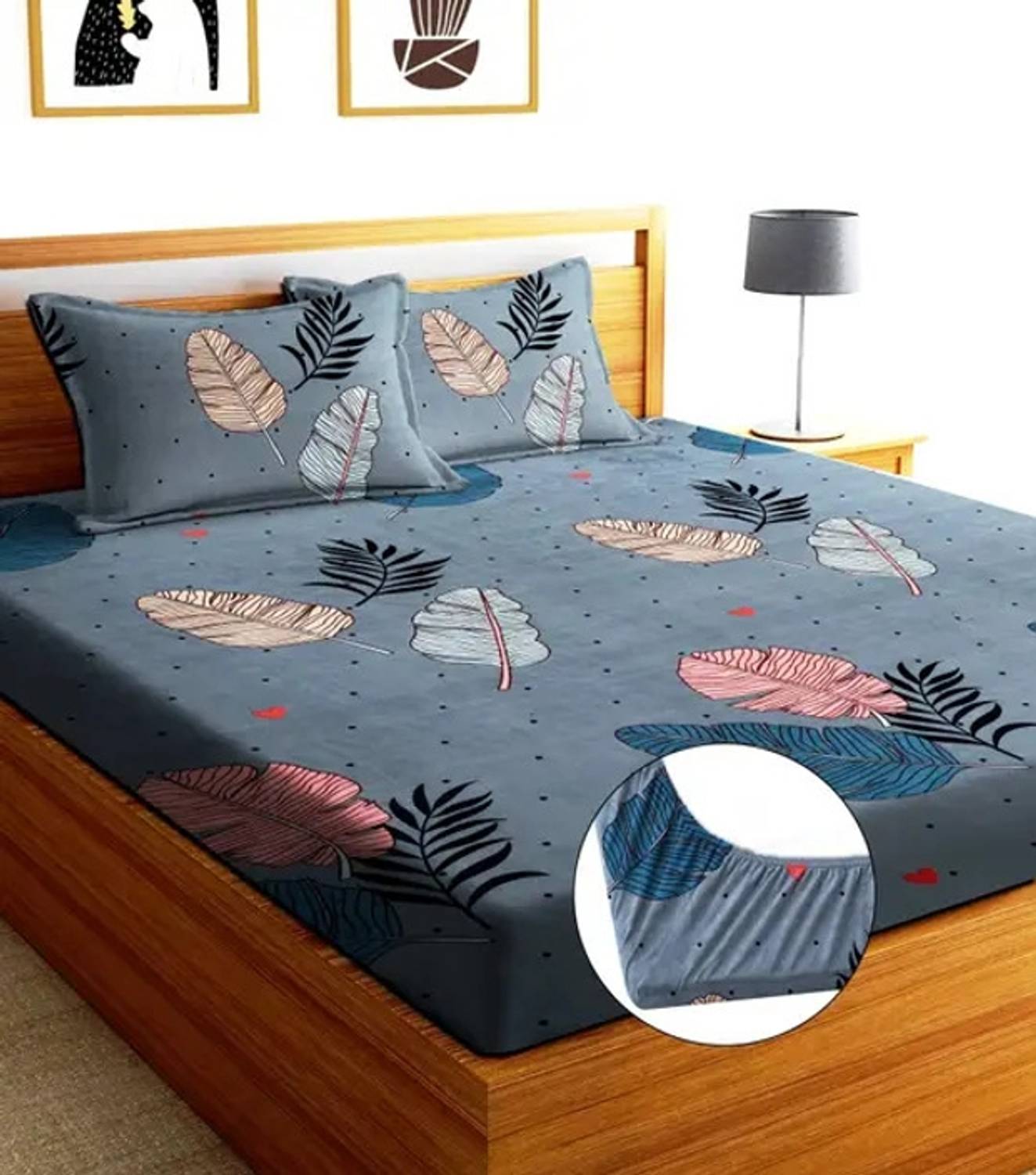 AMEYAA Cotton Double Fitted (Elastic) 320 TC Printed 1 Bedsheet w
