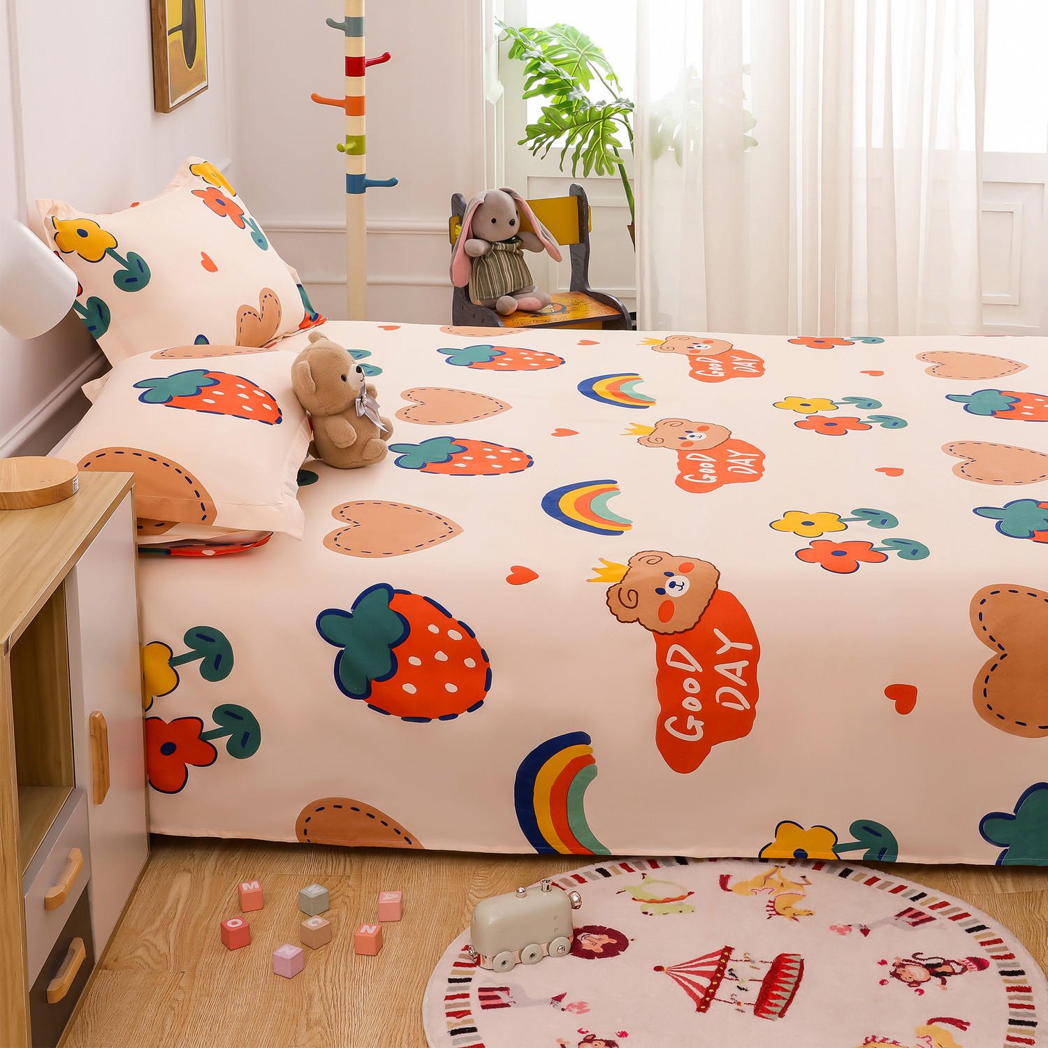 Image of Story@home Microfiber Double Flat 180 TC Printed 1 Summer Bedsheet with 2 Pillow Covers
