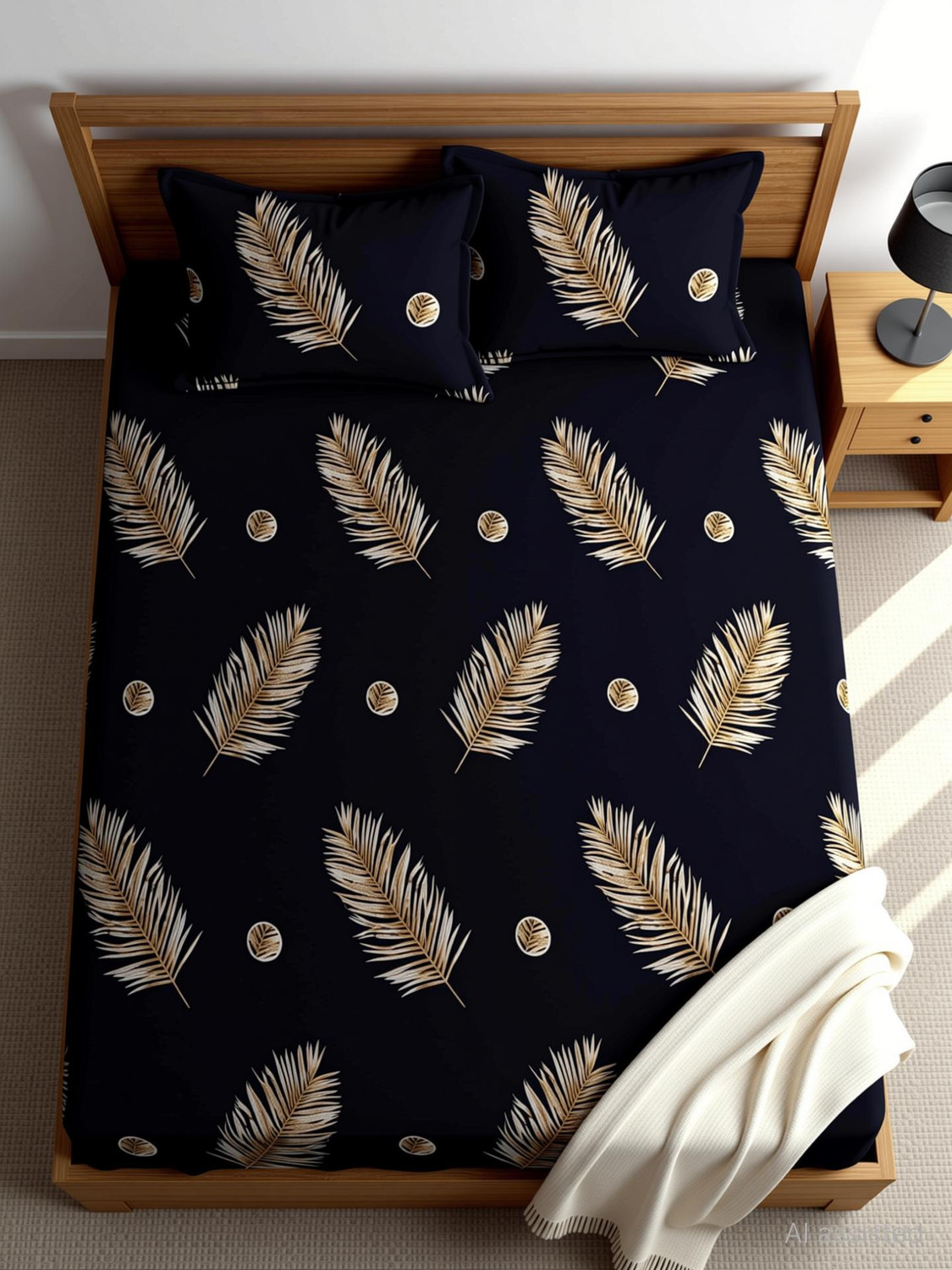 Image of Pacino Cotton Double Fitted (Elastic) 280 TC Floral 1 Bedsheet with 2 Pillow Covers